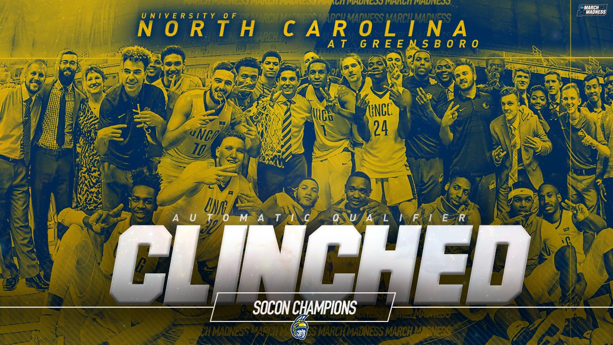 🏆SOCON TOURNAMENT CHAMPS🏆

#MarchMadness ticket punched for UNCG after dancing past SoCon defending champs East Tennessee State, 62-47.