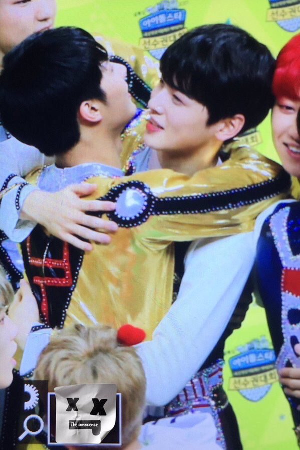 170116 two visual legends, junhui and dongmin hugging at the 2017 isac after hearing their aerobic scores꒰  #준  #차은우  #은우 ꒱© theinnocence_j