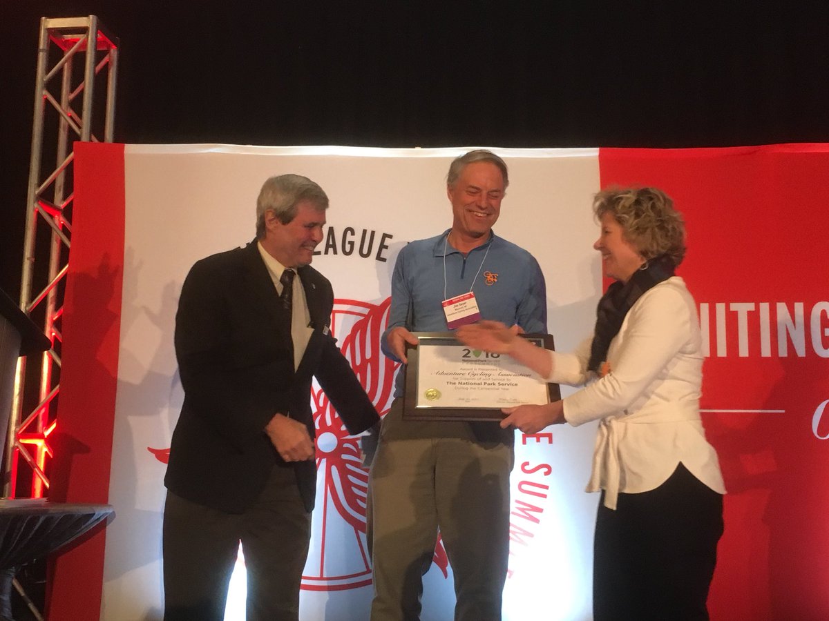 JeffreyBCMiller's tweet photo. Excellent award for @advcyclingassoc - the @NatlParkService awarded the Centennial Award for all the great #bikeyourpark promotion @BikeLeague #NBS18 #Awards https://t.co/txhPIDNgMa