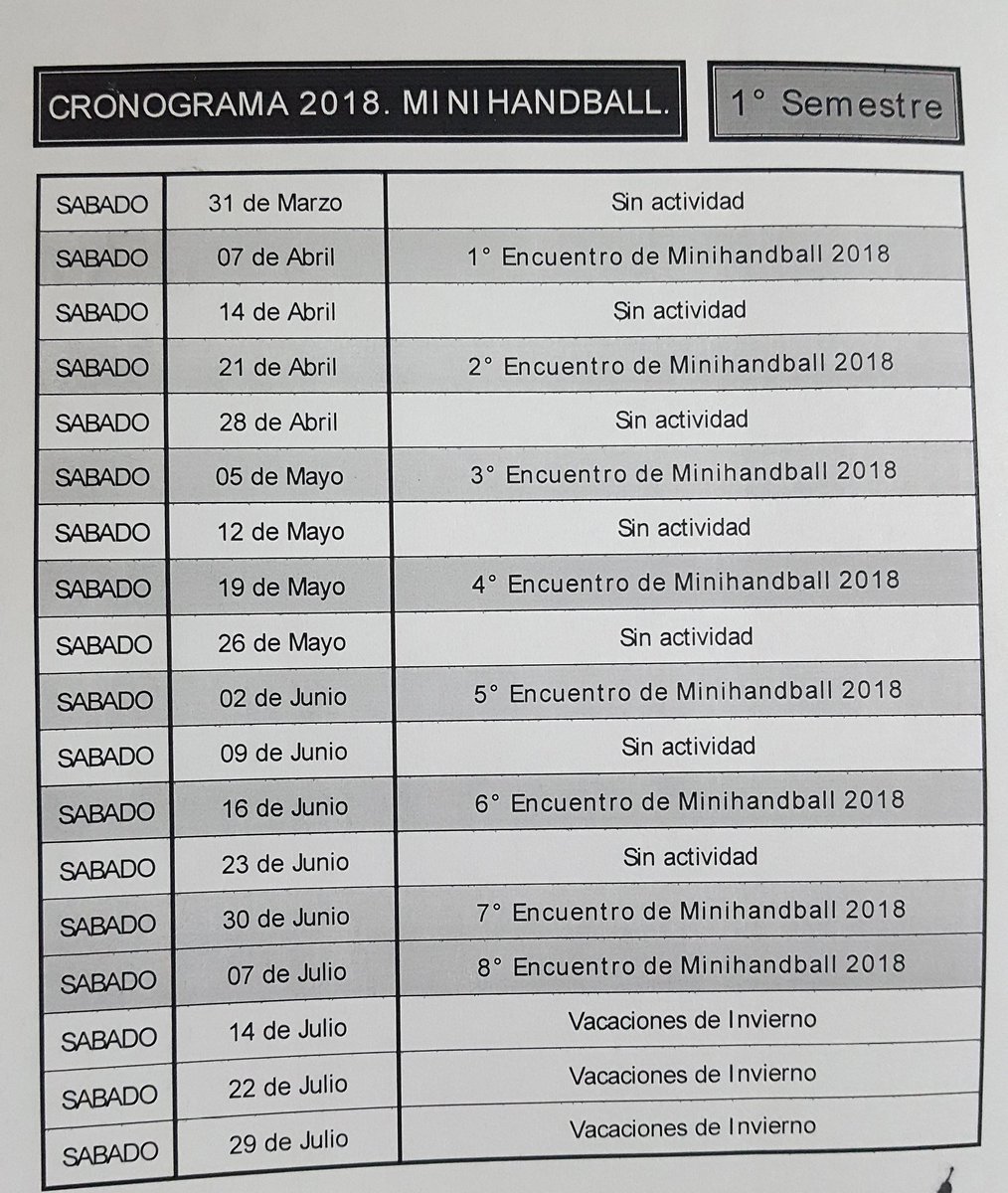 Fixture del 1 semestre.. 
Hay handball HSC 🖤💚