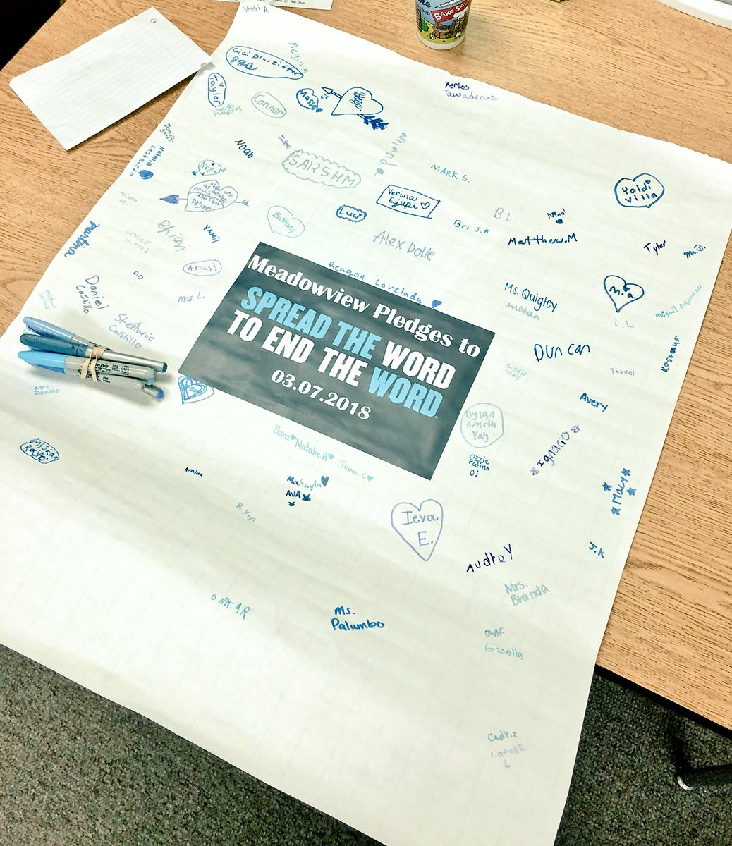 Quigleyl23's tweet photo. @Meadowview68 is pledging to #SpreadTheWord to #endtheword 3 classes down, many more to go!  @EndTheWord @Woodridge68 https://t.co/vHQcaBw4NW