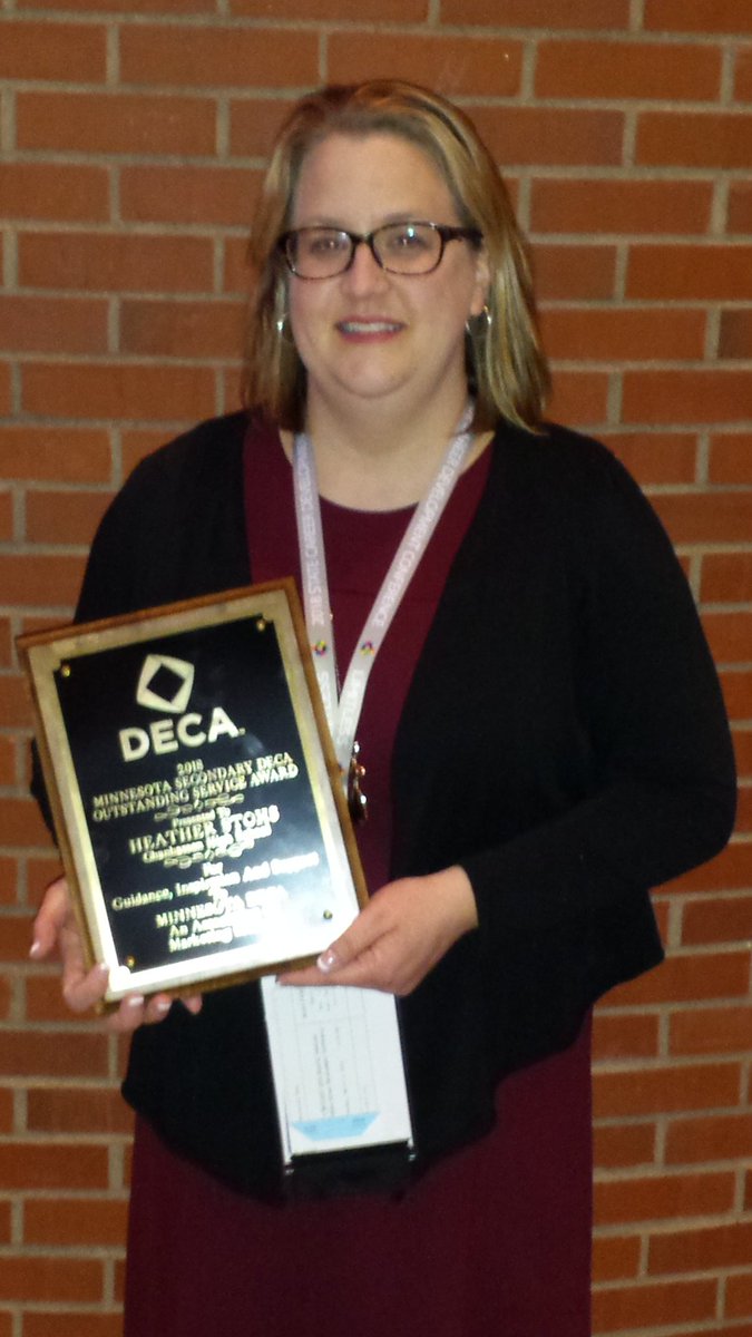 StormActivities's tweet photo. Delighted to announce @stohsh was honored with the @mndeca Outstanding Service Award tonight at the #mndeca #SCDC2018 Preliminary Awards Ceremony for her "unswerving efforts" over 17 years! What she does for @ChanhassenDECA is truly #Limitless ! Congrats, Heather! #WeAreChan https://t.co/KGkcY1C8Sv