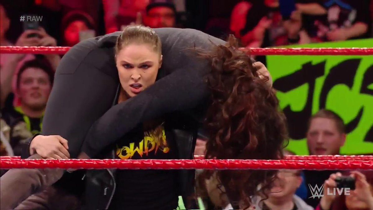WWE's tweet photo. She's NOT DONE with @StephMcMahon! @RondaRousey #Raw https://t.co/Ytz1YtwOW3