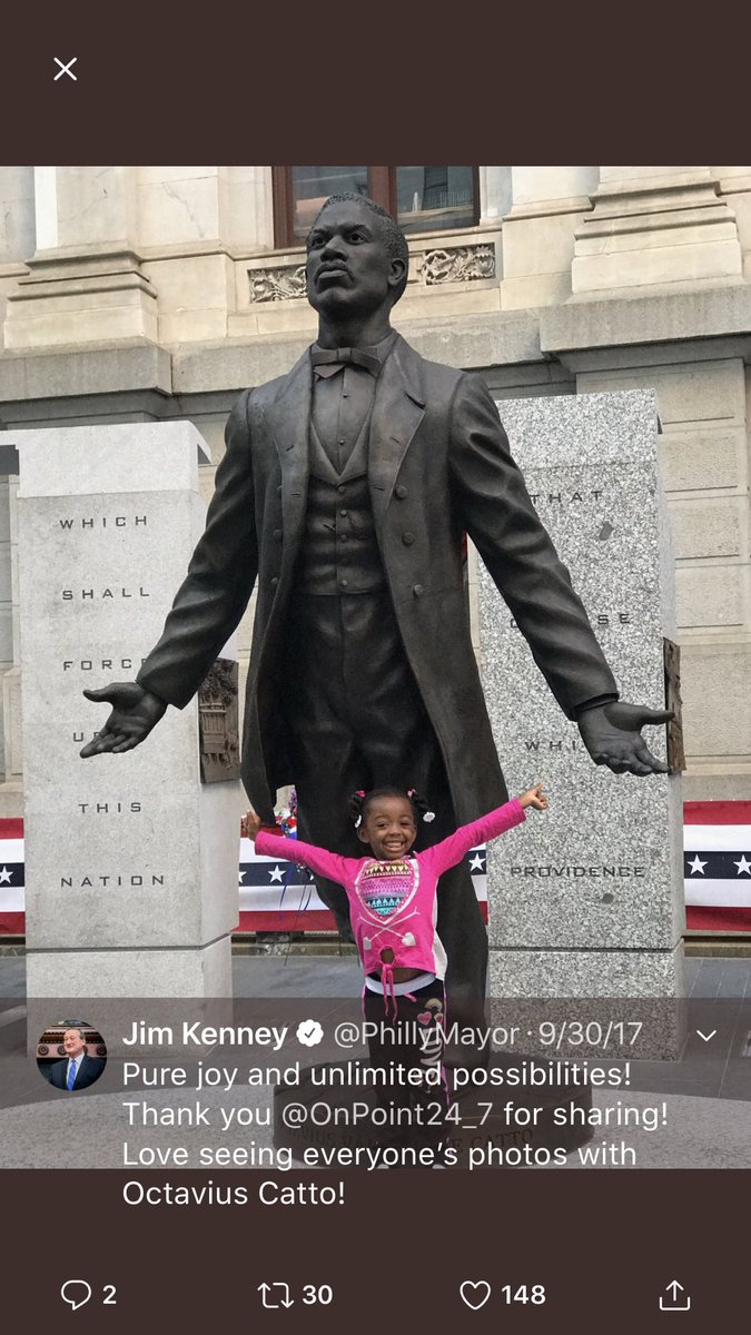 OnPoint24_7's tweet photo. The moment when @PhillyMayor told Zariah, “Hey I remember you! You’re the little girl in front of the #OctaviusVCatto statue. I have your picture in my phone. One of my favorite pictures.” ⬅️ #GirlsRallyPHL #OctaviusVCatto https://t.co/hMtKa9KRZW