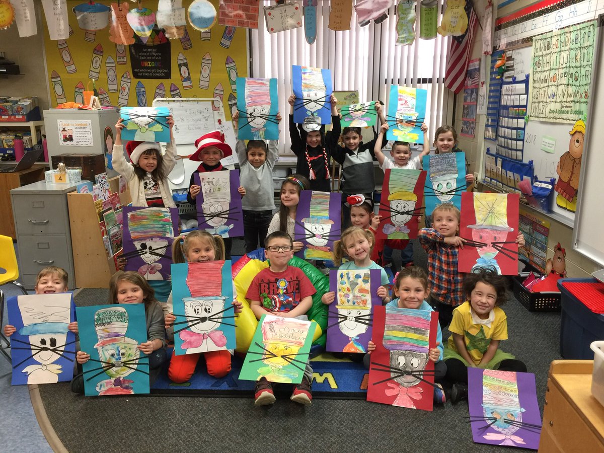 MrsPenderp's tweet photo. My kindergarteners kicking off reading month with The Cat in the Hat! #villak_villa #ParsonsPirates #GSDPride https://t.co/WtgQYaTC79