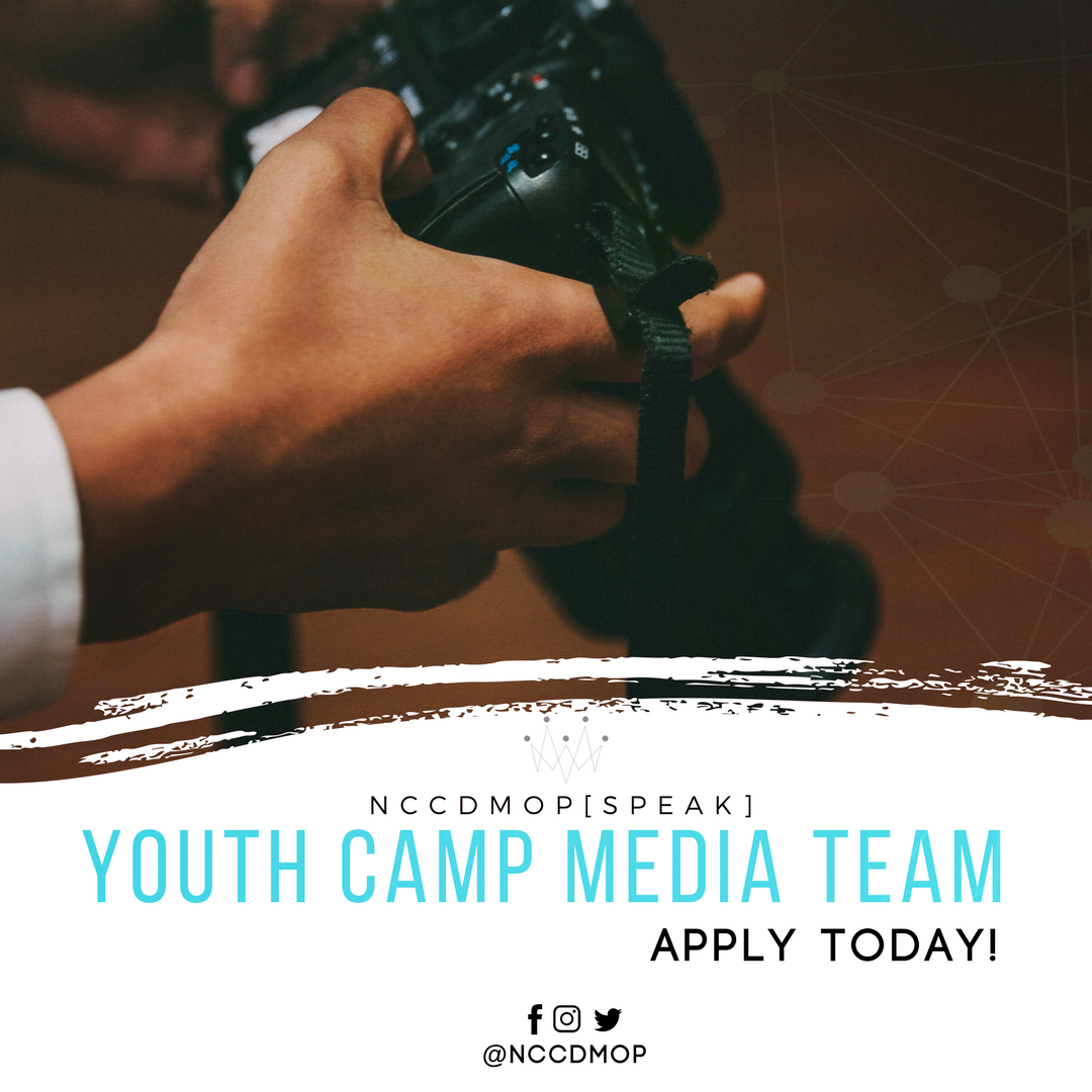 NCCDMOP's tweet photo. Going to camp? We are looking for creative, enthusiastic young people with a servants heart to help with our Media Team. If this is you, please fill out the form below.
#nccdmop
#speak2018
https://t.co/bRPjzi7POs https://t.co/FZlfS16Gm4
