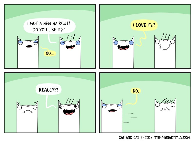 #cat #comments on #cats #new #haircut in #todays #comic 

#webcomic #friend #love