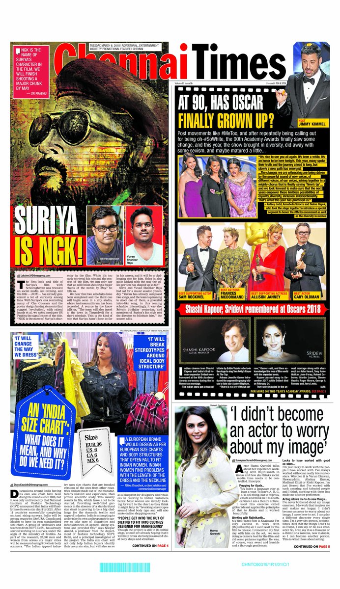 ChennaiTimesTOI's tweet image. Good morning, Chennai! With the first look of @selvaraghavan&apos;s #Suriya36 out yesterday, we check out #NGK and more on @Suriya_offl. Also, did you know India will now have its own #sizechart! Read more on our e-paper: bit.ly/2lYuT96