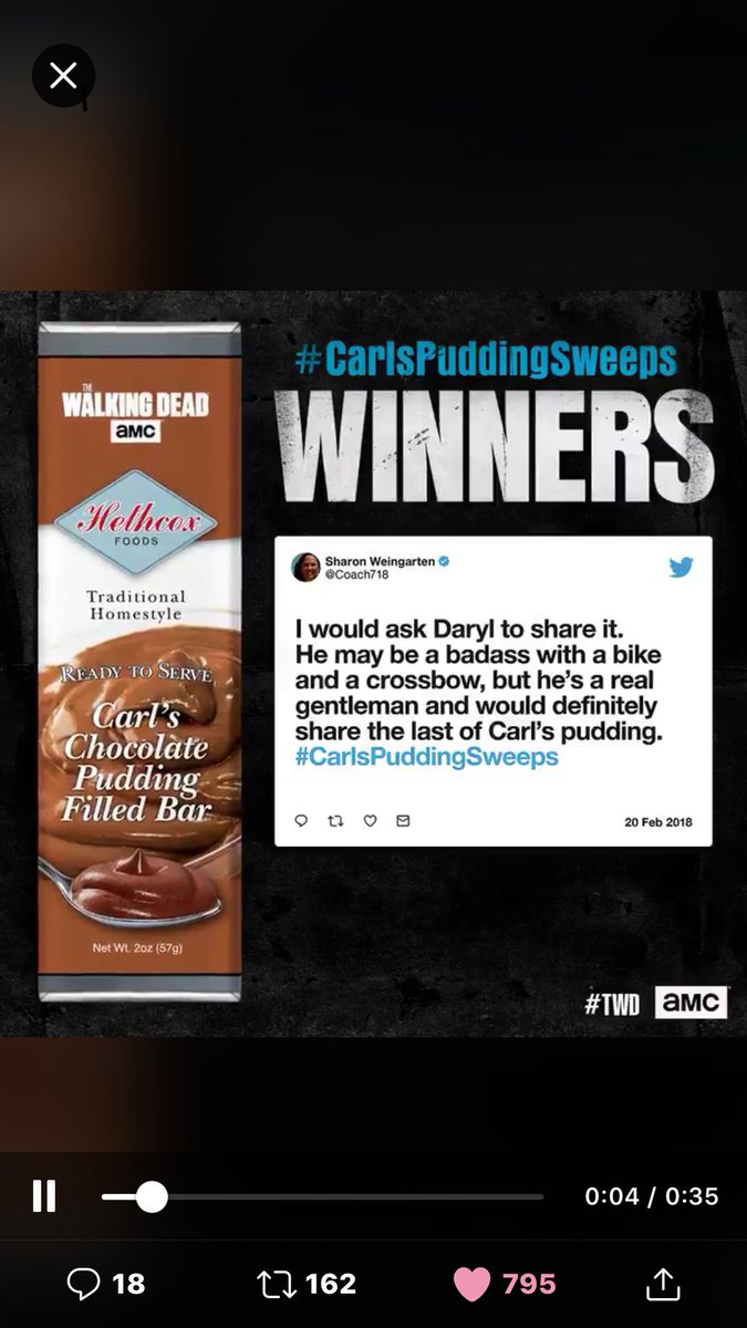 Coach718's tweet photo. Thank you, @TheWalkingDead and thank you @chandlerriggs for that awesome scene eating chocolate pudding on the roof! #CarlGrimes #TWD #CarlsPuddingSweeps https://t.co/i2SDEev19u