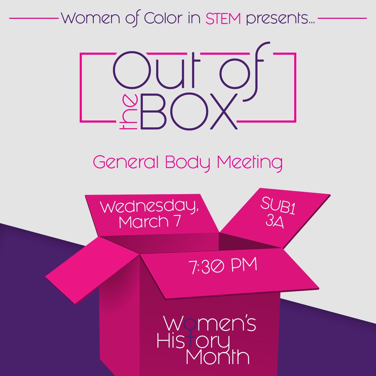 WoCSTEM's tweet image. Happy Women’s History Month Queens 👸🏻👸🏽👸🏾👸🏿 This Wednesday, March 7th come enjoy an evening all about us💕 You won’t want to miss the activity, here’s a little hint 📦💡 #gmu21 #gmu20 #gmu19 #gmu18