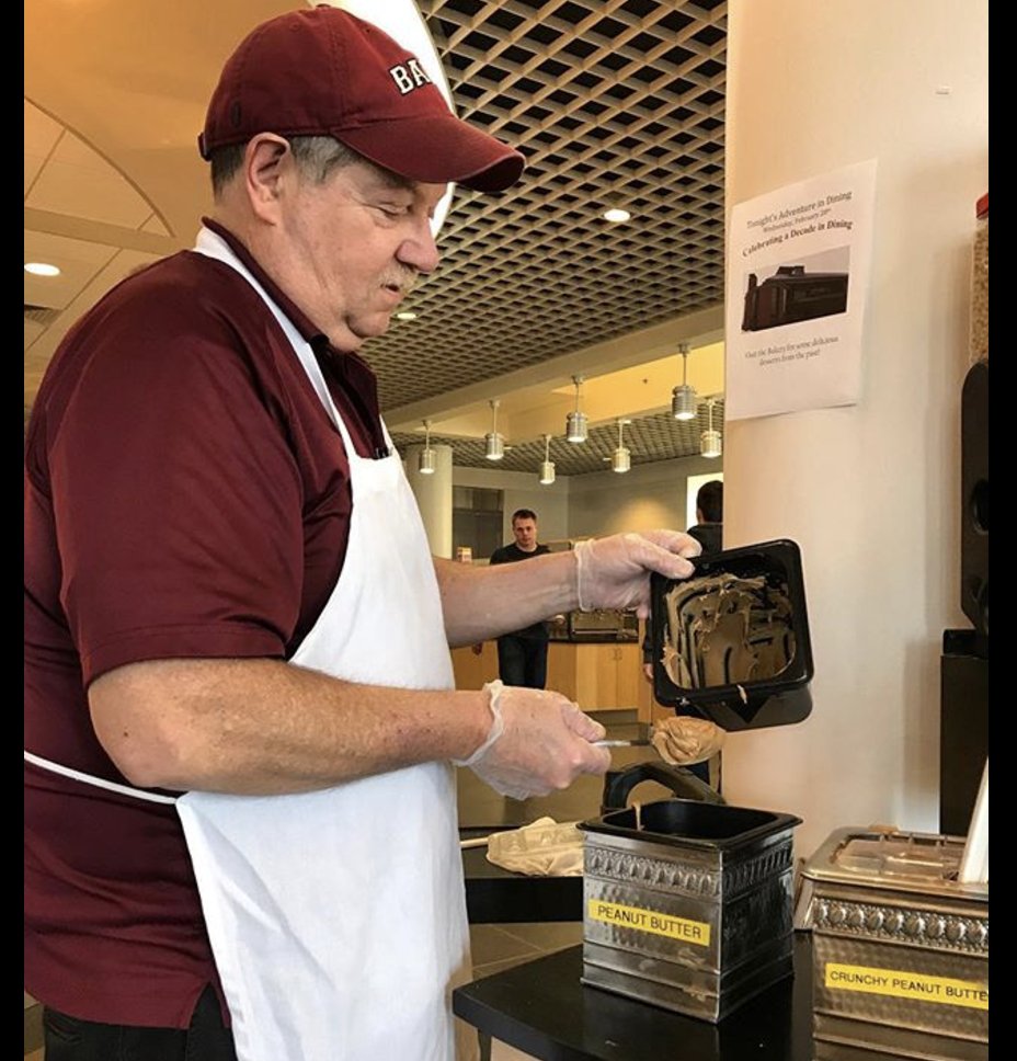 BatesAlumni's tweet photo. Our most recent #BeingsofBates features Jim Dix in Dining Services. He is kinda our hero, since he keeps the #peanutbutter flowing.
π· : Phyllis Graber Jensen https://t.co/DjBoDQ8hcE