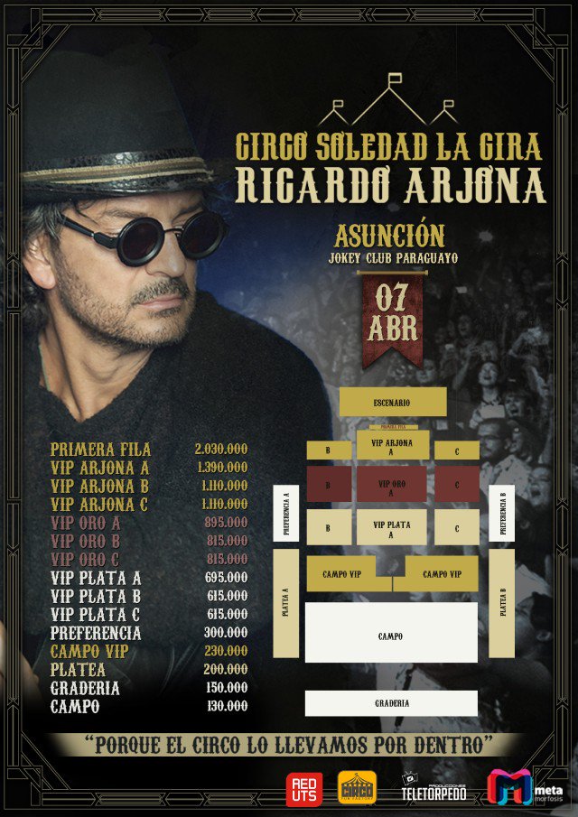 ViajerosArjona's tweet photo. Ya  está disponible la pre venta para miembros de #MundoArjona 🇵🇾🇵🇾 si todavía no sos miembro regístrate ya en https://t.co/TneFa7ozON 🇵🇾🇵🇾 
#CircoSoledadEnPy #07Abril #Asuncion #JockeyClubPy https://t.co/nDIGYBHQ00
