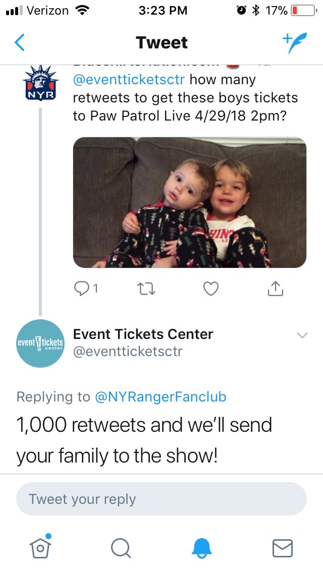 NYRangerFanclub's tweet image. Please RT! @eventticketsctr will send my son and family to Paw Patrol Live for his 2nd Birthday if we get 1,000 Retweets! #nyr 🎉