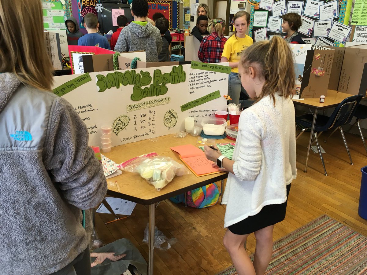 ISE_CCS's tweet photo. Fifth graders at Indian Springs Elementary put their Economics unit into practice by creating their own businesses.  Students made and marketed merchandise, to buy and sell, using fake money they had earned throughout the unit from their teacher.  @ColsCitySchools https://t.co/KWXbWrPg9D