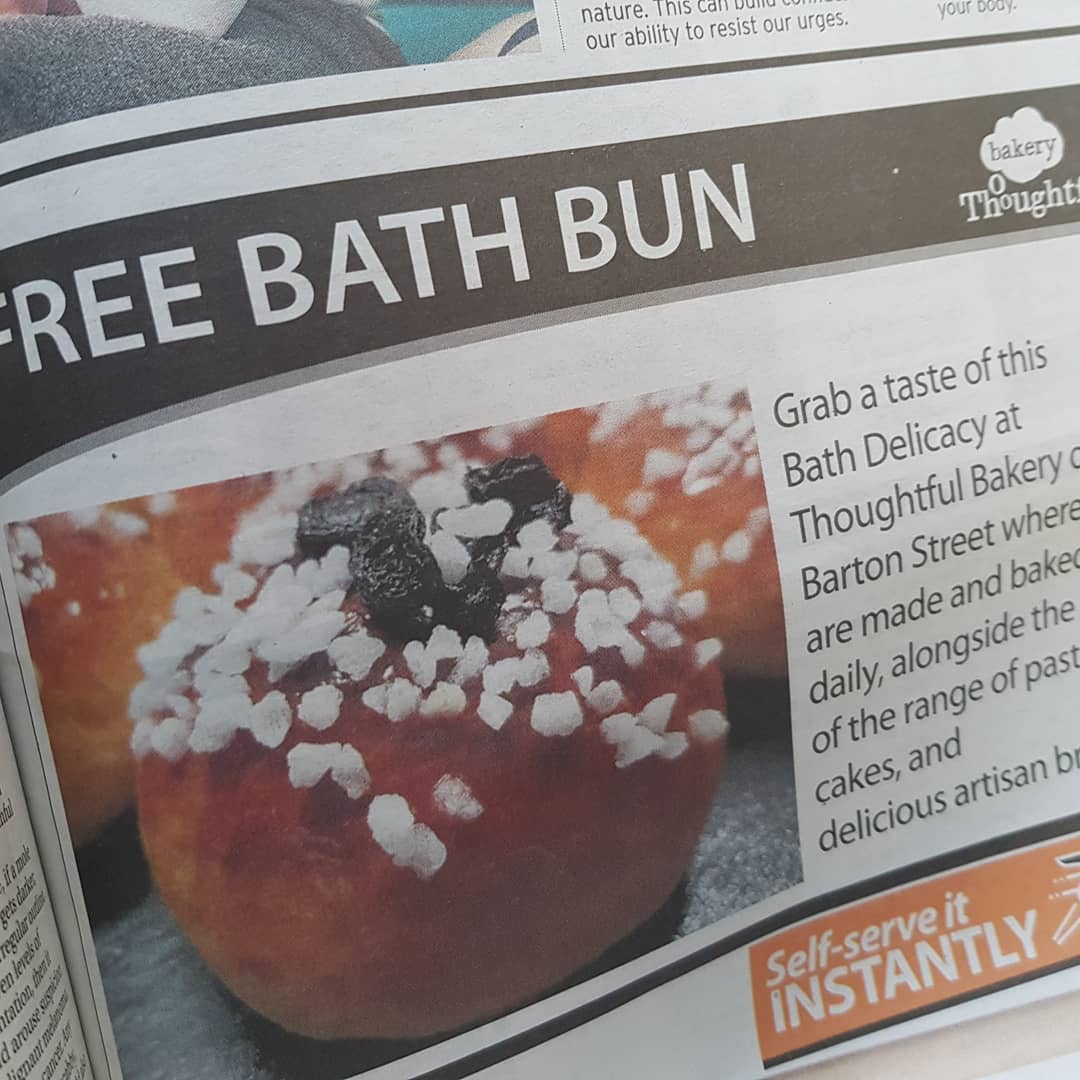 thoughtfulbread's tweet photo. What?! A FREE Bath Bun? Yes, you heard us right. Grab your copy of the Bath Chronicle and cash in your coupon today. #freebun #bathbun #localspeciality #realbread @BathChron https://t.co/SWkTZeCOV3