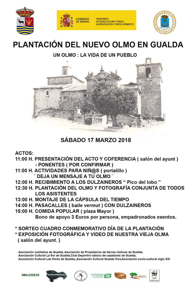 OlmosGuada's tweet photo. El 17 de marzo, sábado, tenemos plantación de un #olmo resistente a la #grafiosis en #Gualda (#Guadalajara). La jornada va a estar muy completita, os dejamos el cartel: 
@AsociacionFAGUS @A_Micorriza @GrupoAegithalos @WWFGuadalajara @EAGuada #árboles #naturaleza https://t.co/wP1qLJxnxB