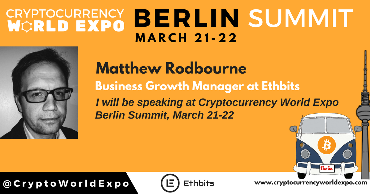 CryptoWorldExpo's tweet photo. Matthew Rodbourne – Business Growth Manager at @EthBits will speak at Cryptocurrency World Expo #Berlin Summit, March 21-22.
More information you can find https://t.co/1HSzOjvfVc
#bitcoin #Blockchain #ICO's #Ethereum #EthBits https://t.co/CsIg1cnJfu