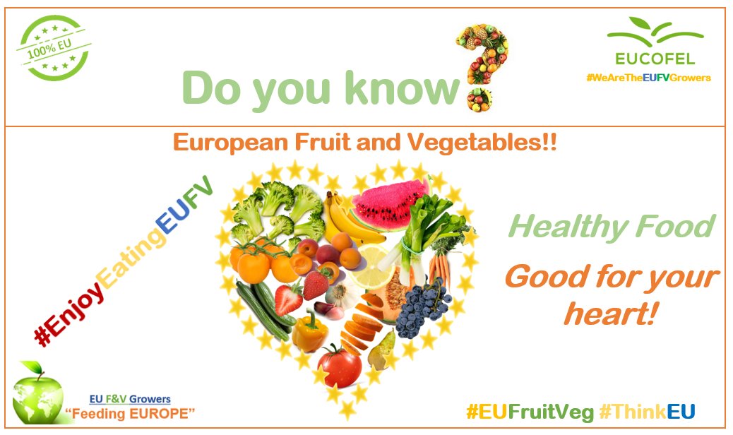 Doyouknow_EUFV's tweet photo. @Doyouknow_EUFV: campaign to boost EU #Fruit &amp; #Vegetables consumption!  

EU Fruit and Vegetables!! Healthy Food...Good for your heart!  
Remember: #EnjoyEatingEUFV
#We❤️the🇪🇺🍌🍓🥝🍎🍐🍉🍒🥦🍆🍑🍋🍅 
#EUFruitVeg #ThinkEU
 
@EUCOFEL_EU @EUAgri @PhilHoganEU @MalmstromEU https://t.co/U15tXvcSjf