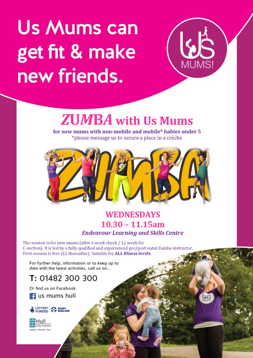 HCCTraining's tweet photo. Join #UsMums with a FREE first session of #ZUMBA! Come along on Wednesday from 10.30-11.15am at the Endeavour Learning & Skills Centre #TuesdayMotivation #hull https://t.co/tut8w49JGo