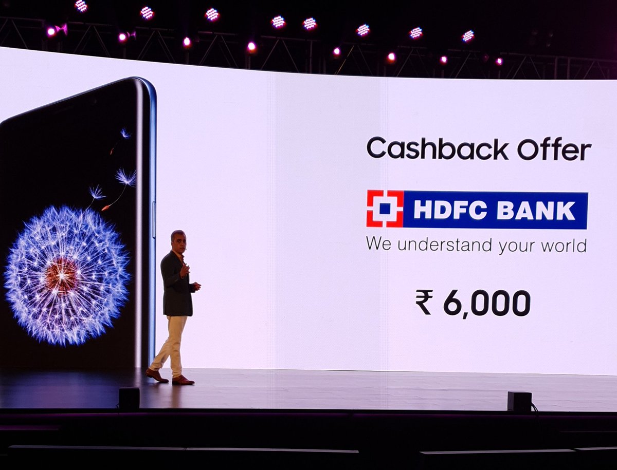 SamsungIndia's tweet photo. Users can alternatively get a cashback of INR 6,000 if #GalaxyS9 and #GalaxyS9Plus are purchased using ‘No Cost EMI’ on @HDFC_Bank debit and credit cards. https://t.co/yV3MhfI0Hk