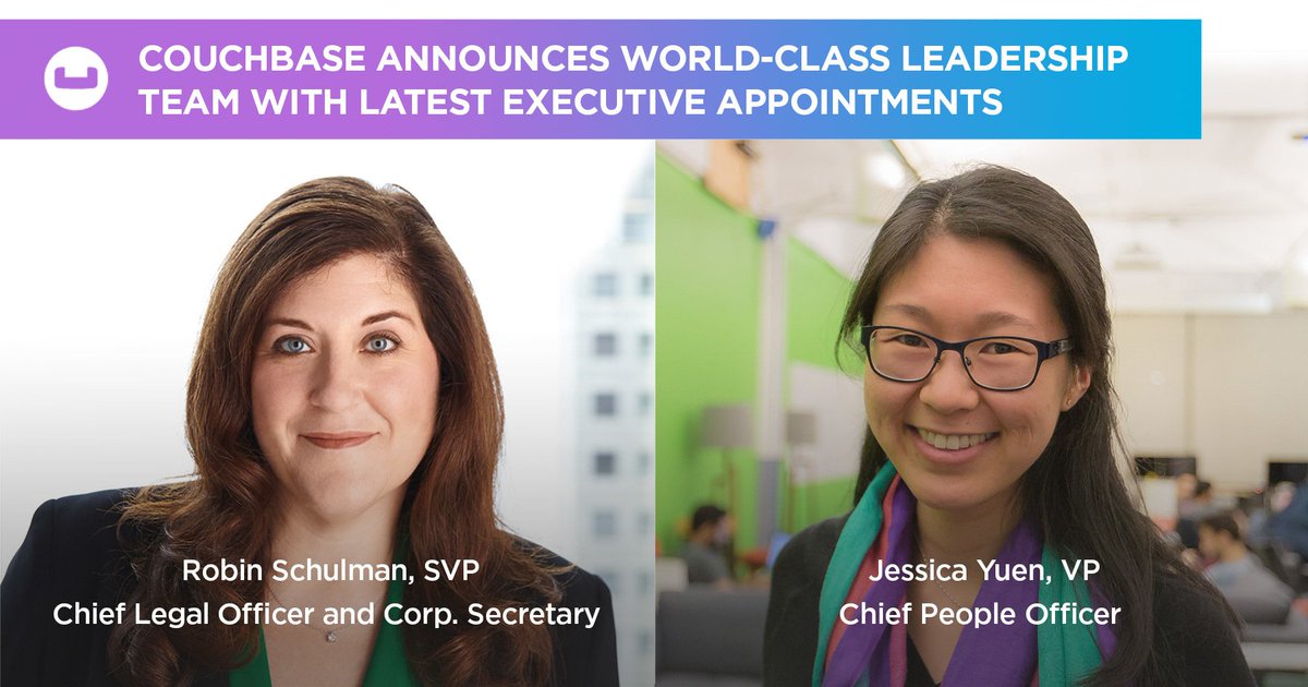 KerryLairdTech's tweet photo. ICYMI: #Couchbase is proud to announce the appointment of Robin Schulman and Jessica Yuen to its leadership team! Find out more here: https://t.co/BK2BmOqJ3R https://t.co/765I6g1eDM