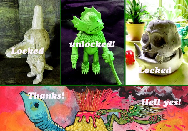 WOO HOO! Stretch Goal unlocked! @Andrew_MacLean
toy available now, <a href="/TBiskup/">Tim Biskup</a> figure and more left to unlock!! Check out Gravy Toys Mega Load!!! Turtles Fungi Comics &amp; Kaiju oh my. kck.st/2o5TdI9 #sofubi #toys #artists