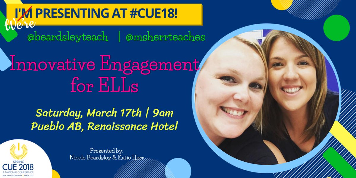 .@msherrteaches and I are beyond excited to bring our passion for innovative engagement ideas specifically for our English Language Learner students to #CUE18 Come see us Saturday 3/17 at 9am! #CUSDRockstar #AllMeansAll