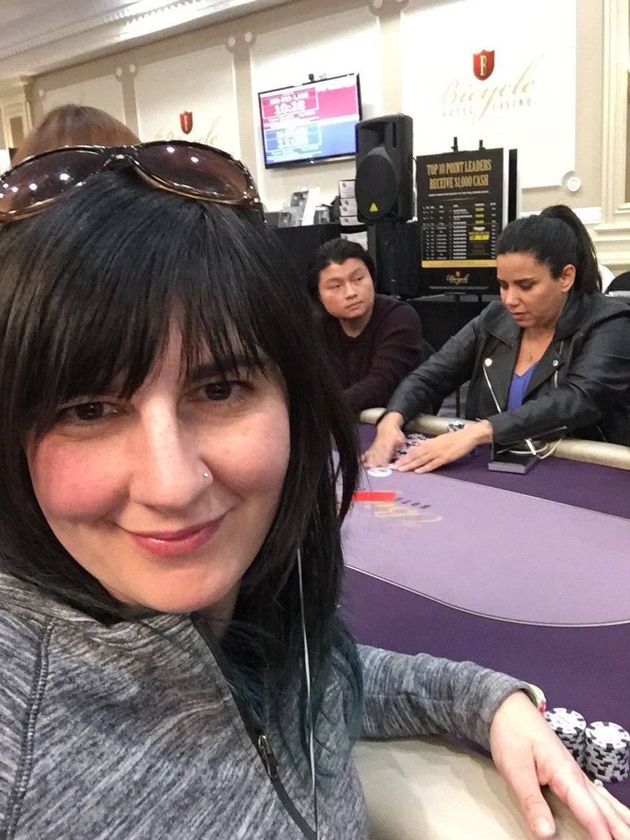 pokerlizzard's tweet photo. When you go to LA w one of your besties &amp; you end up at the same table but it’s ok cause you get to watch her scoop pots. #TeamPTB https://t.co/STGDP8gNSg