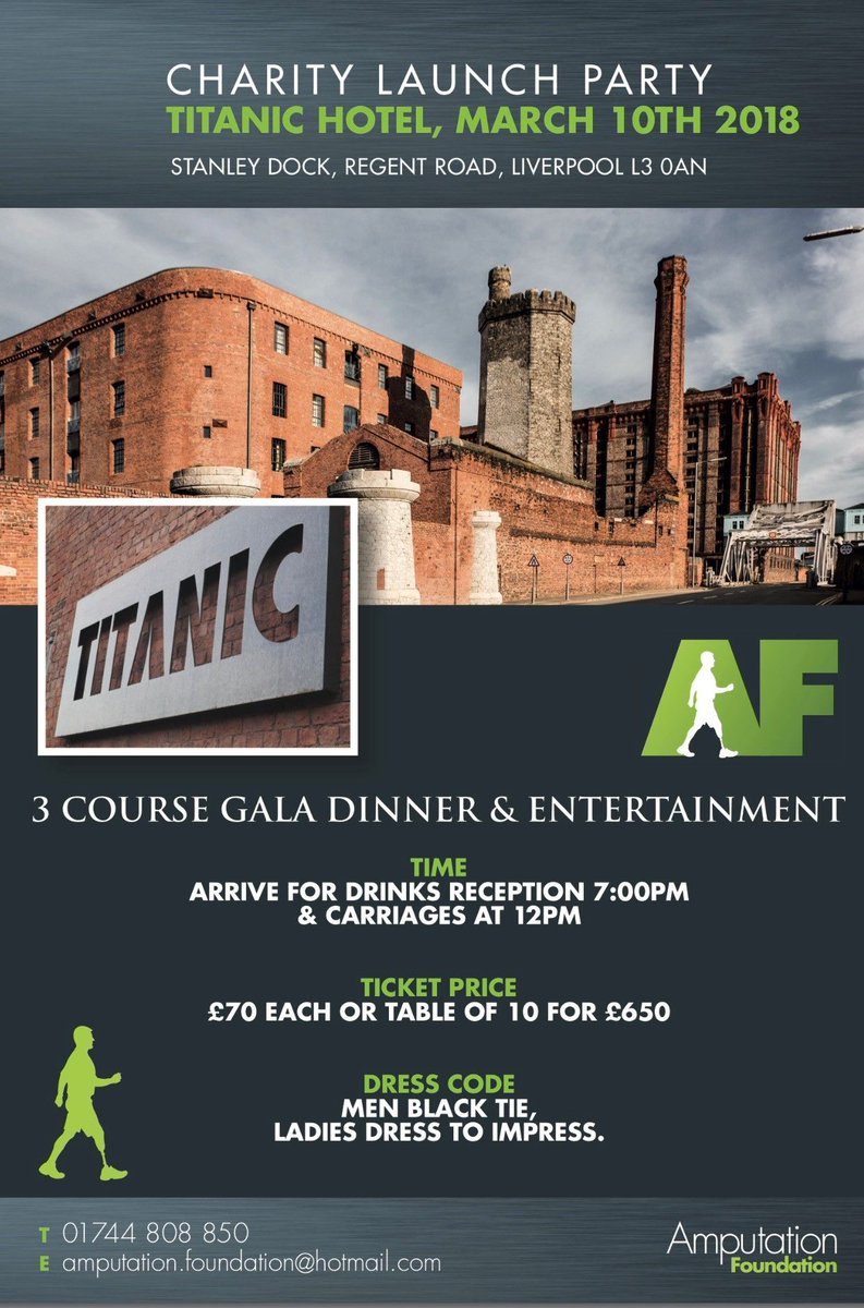 TitanicHotelLiv's tweet image. Looking forward to the @AF_amputation Charity Launch Party this Saturday at @TitanicHotelLiv! Guests will enjoy a delicious 3 course gala dinner, music entertainment, raffles and more! Can't wait 🙂 #CharityTuesday
