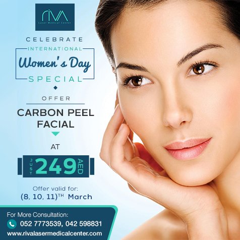 Great looks for great women. On this international women’s day revive yourself with our painless Carbon Peel facial for soft skin.
#painlesstreatment#CarbonPeelFacial#ExfoliateforSofterSkin#RIVA#Dubai#UAE
For registrations, please call us at 04-2388400 / 04-2327337