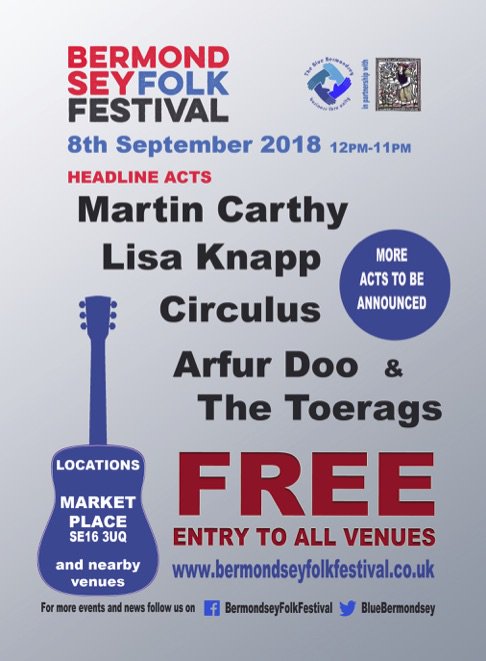 #WhatsOn in The Blue

It's only March but we thought to remind you the #BermondseyFolkFestival 2018 will be on Saturday, 8th September &amp; we have a fantastic line up with Martin Carthy, Lisa Knapp, Circulus &amp; Arfur Doo &amp; The Toerags

ALL #FREE
#folk #music #festivals #gigs #London