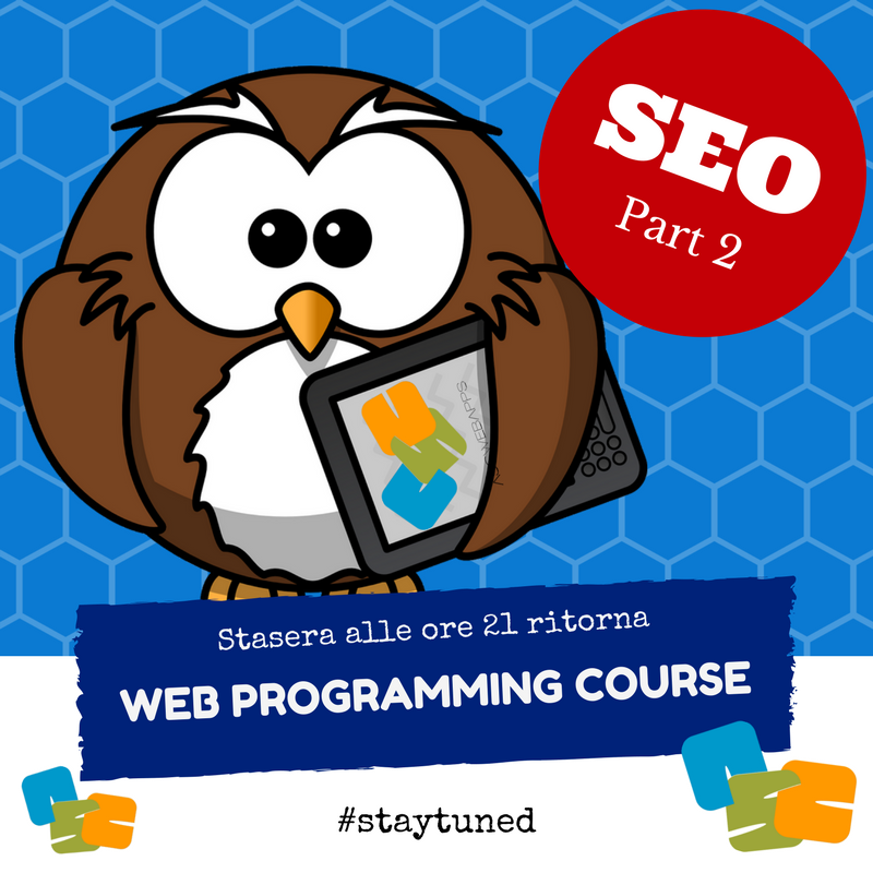 AscWebApps's tweet photo. Stasera, al #webprogrammingcourse di @ScaffidiNino, si torna a parlare di #SEO... perchè online non basta esserci, ma bisogna anche farsi trovare 😉 https://t.co/4YSqhHbMxT