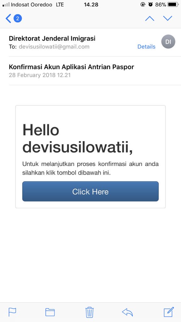 Min saya sudah terima email konfirmasi nya tapi click here nya gk bisa di klik <a href="/imigrasi_jakbar/">Imigrasi Jakbar</a>