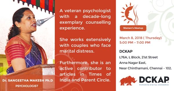 DCKAP's tweet photo. Thursday, March 8th is International Women’s Day!  @DCKAP is celebrating women's day by bringing you an evening of networking with some of Chennai's most dynamic women. 
Know the Speaker.
Sign up here and join us: https://t.co/rBfK82jHY7 https://t.co/21DbrZ8neX