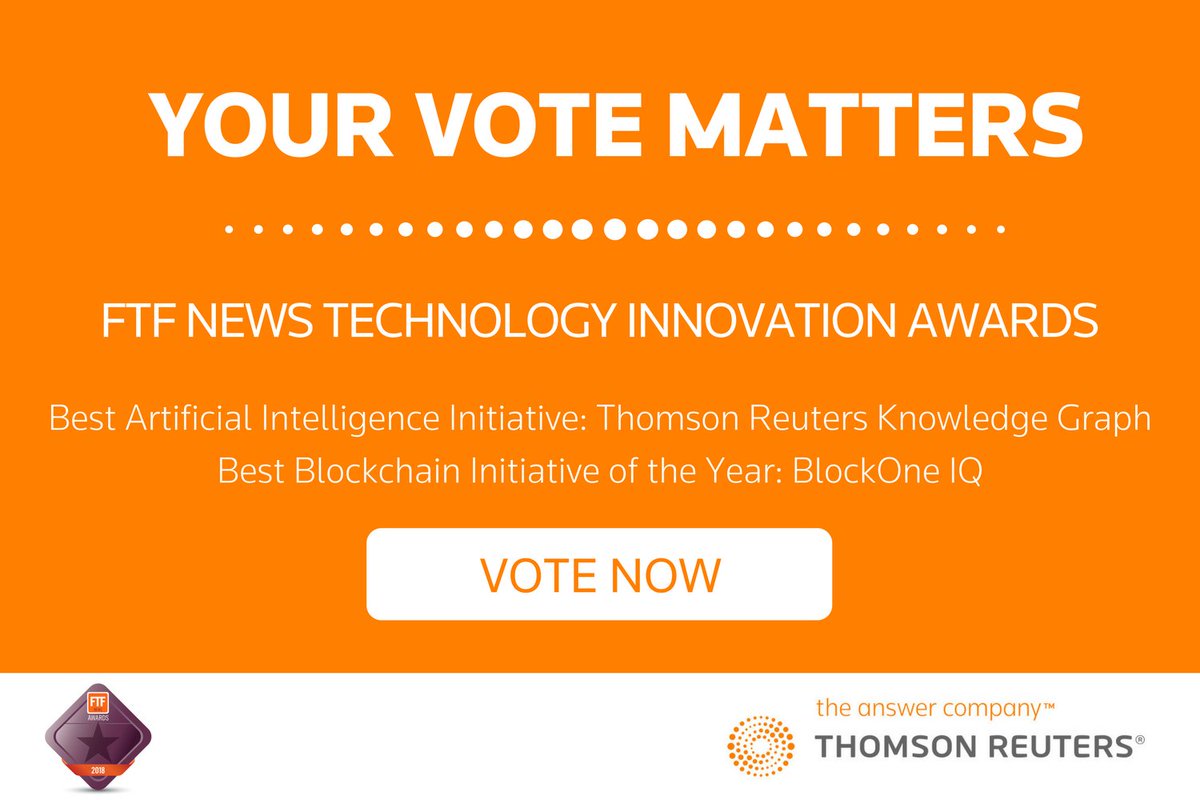 Thrilled to announce <a href="/ThomsonReuters/">Thomson Reuters</a> has been shortlisted in 2 categories for the <a href="/FTFnews/">FTF</a> Innovation Awards. Vote here! tmsnrt.rs/2F7PIHD