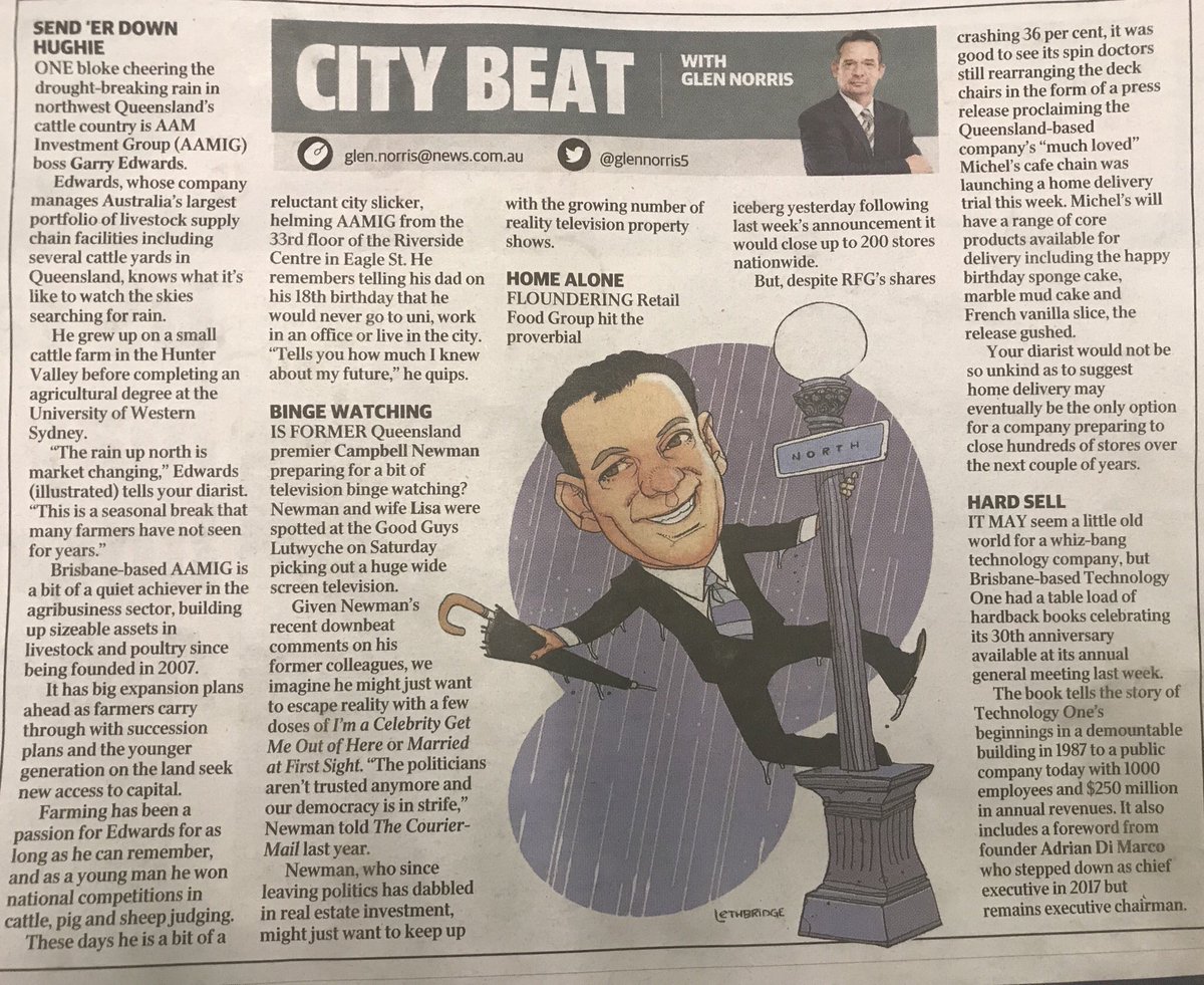 AAMInvestments's tweet photo. We were excited to see #AAMIG Managing Director feature in todayβs City Beat section of the @couriermail - illustration and all. https://t.co/3O15DJtTOf