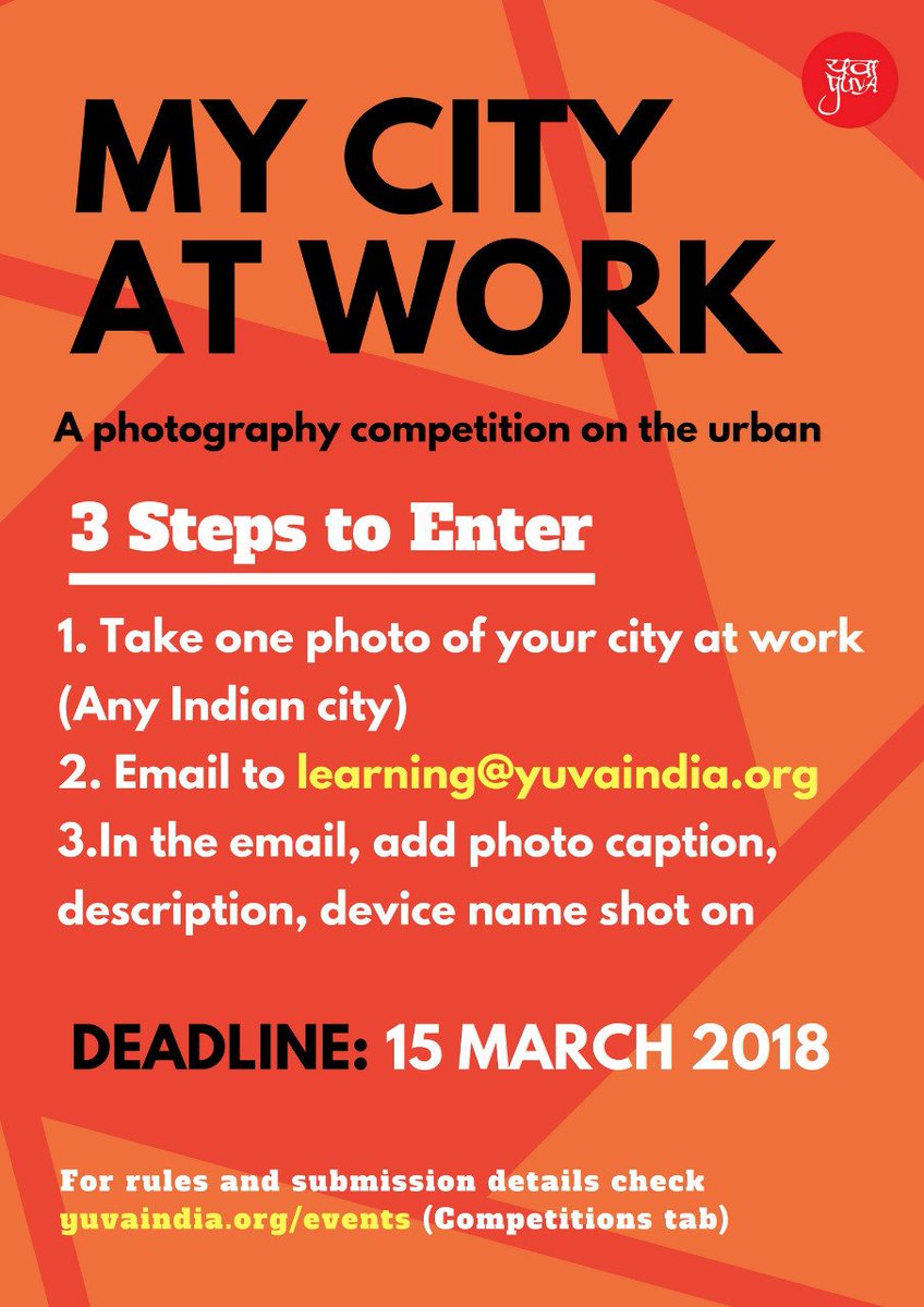 OfficialYUVA's tweet photo. Did you know that you're just 3 steps away from winning the #mycityatwork #photographycompetition? Send in your entries. Just 9 days remaining. #urbanrealities #urban #workinthecity #complexcity #boltibombay https://t.co/LrhKKt9Afu