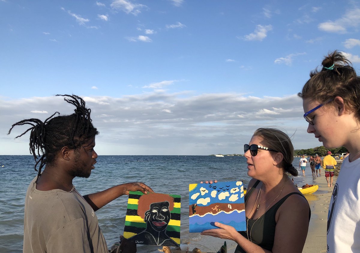 1029TheHOG's tweet photo. Carrie shopping for boat art on the beach! #springbend2018 #iberostar @foxworldtravel @FunjetVacations @IBEROSTAR https://t.co/YFCBBGeYry