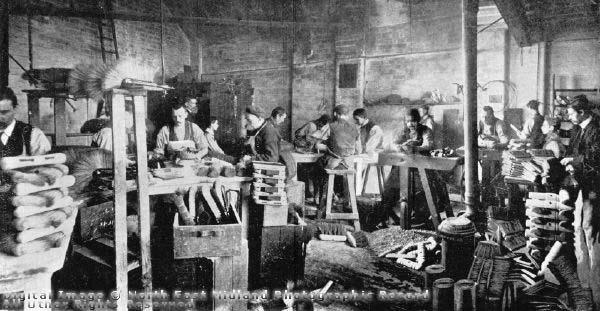 Interior view of William Kiddier's brush making works on South Parade in #Nottingham - #photo taken in 1902 goo.gl/T63rFp