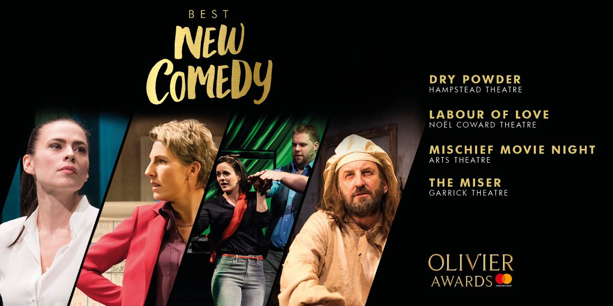 OlivierAwards's tweet photo. Best New Comedy nominees: Dry Powder, Labour Of Love, Mischief Movie Night and The Miser #OlivierAwards https://t.co/m7CeQeUFIM