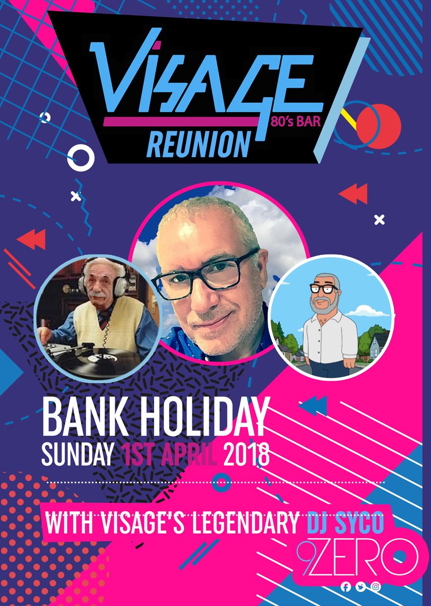 9ZeroBar's tweet image. The countdown is on for Bank Holiday Weekend and that can only mean one thing... VISAGE REUNION!!!!! With Visage's legendary DJ SYCO! Sunday 1st April 2018!
For VIP table bookings call 0203 670 9090. 
Free admission! #9ZeroBar