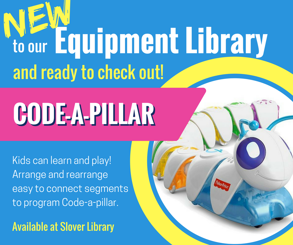 NorfPublicLib's tweet photo. We've added something new to our equipment library, just for kids! Get your little one started on coding early with a Fisher-Price Code-a-pillar. You can check one out at Slover Library. https://t.co/F5ez8hwTtu #STEM https://t.co/CmRoaS40DY