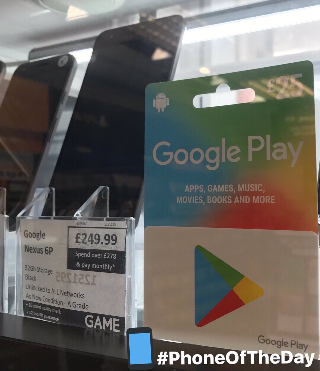 GAMETorquay's tweet photo. Our #PhoneOfTheDay is a Google Nexus 6P for just Β£249.99
Why not add a Google Play voucher and treat yourself to some apps or games whilst you're at it?
#phonesphonesphones #googleplay https://t.co/xzTHouvZnI