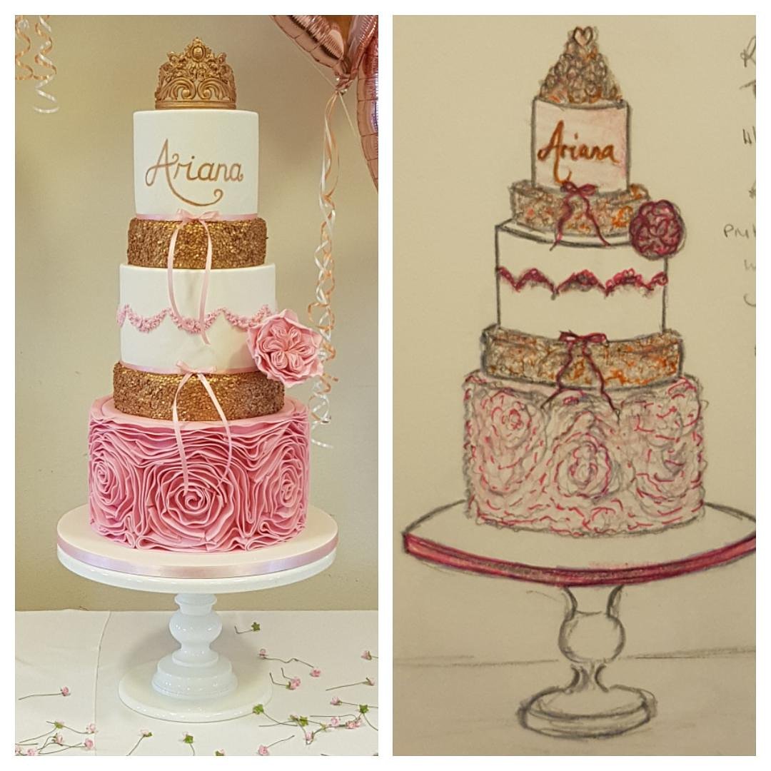 Pretty Christening Cake! #christeningcake #greek #love #baby #girl #pretty #pink #ruffles #sequins #gold #alledible #handmade #food #cakedeco #cakelady #lovemyjob #fondant #london #essex