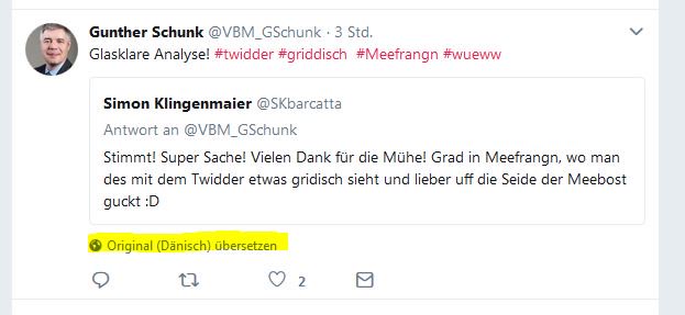 DataMGmbH's tweet photo. Nö @Twitter die Ursprungssprache ist nicht Dänisch das ist #Meefrängisch #twidder #wueww https://t.co/hfem1vAqau