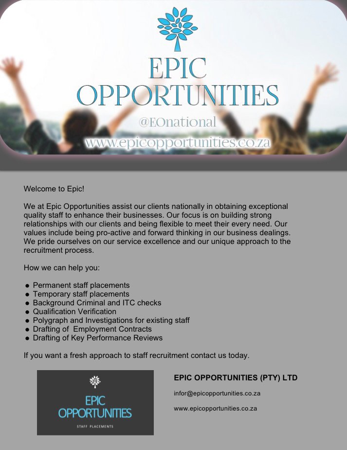 sarahannera's tweet photo. Contact me by placing Candidates for your open vacancies
sarah@epicopportunities.co.za https://t.co/G0fDWGHVgr