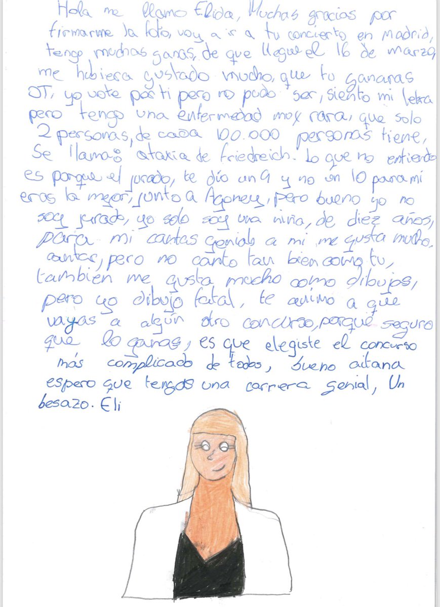 Aitanax's tweet photo. Elida, ni te imaginas la ilusión que me ha hecho recibir esto. Te mando un besazo súper grande desde aquí y haré todo lo posible para que nos conozcamos el día 16 en el concierto de Madrid💛 https://t.co/O2H5JcA79D