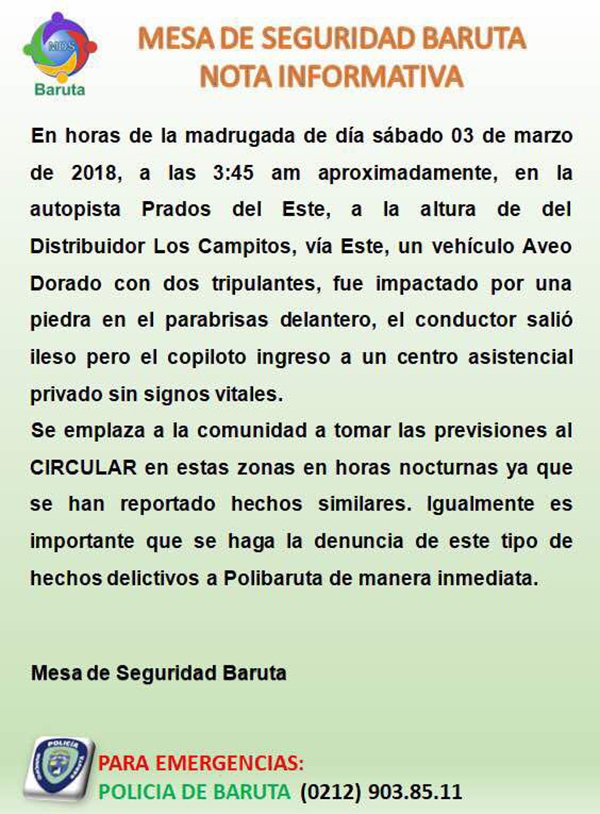 Lanzan piedras a conductores en municipio Baruta #PeligroEnBaruta santaines.comunicas.org/2018/03/05/lan…