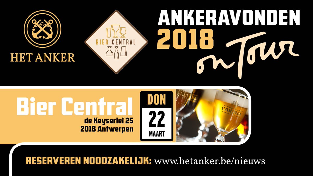 Ankeravond On Tour bij <a href="/cafebiercentral/">biercentralantwerp</a>  Antwerpen. Bierproeverij met Ankerbieren in een leuke locatie. reserveren bit.ly/2H87FpU