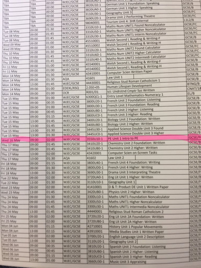 Countdown is on. GCSE PE Exam Wed 16th May 9am. #datefordiary #52daystogo